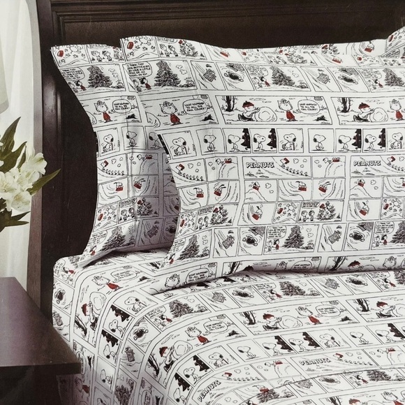 Peanuts Christmas White Queen Sheet Set by Berkshire Blanket Comic print New - Picture 2 of 7